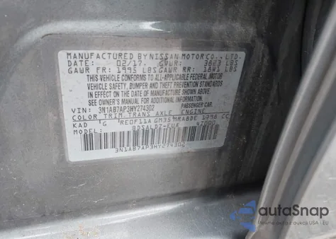 2017 Nissan Sentra Sv from USA, damaged, VIN 3N1AB7AP3HY274302